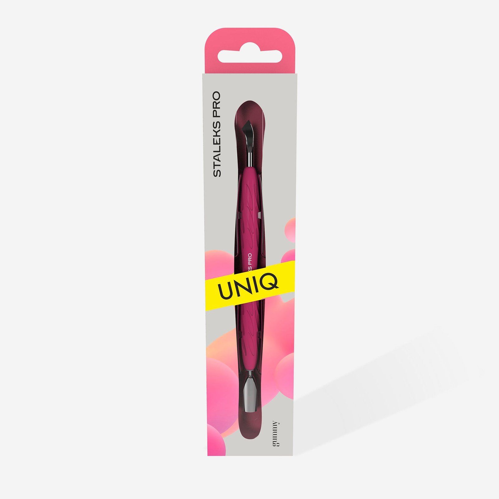Manicure pusher Gummy with silicone handle UNIQ 10 TYPE 4.2 (rounded narrow pusher and bent blade) - Image 4