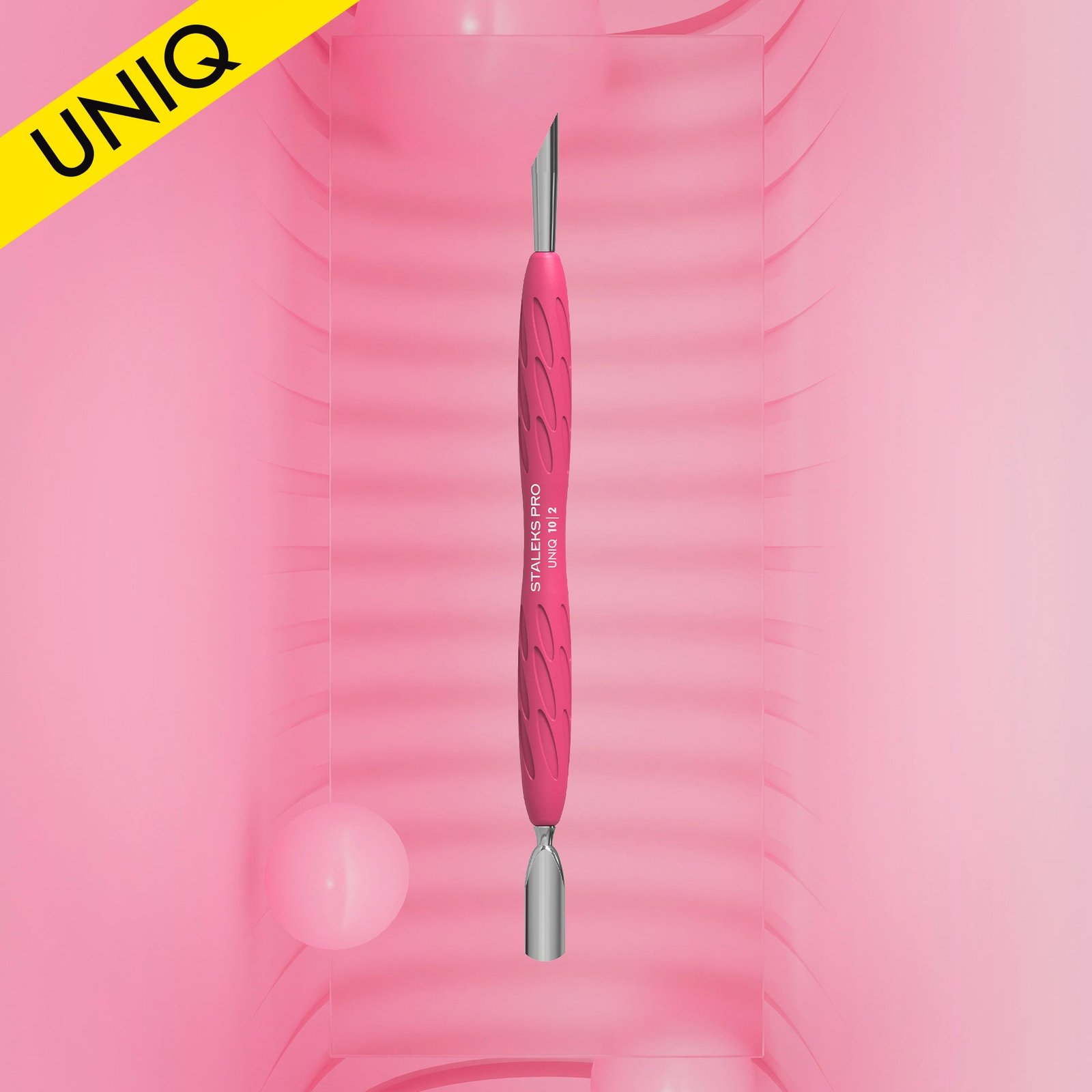 Manicure pusher Gummy with silicone handle UNIQ 10 TYPE 2 (rounded narrow and beveled pusher) - Image 5